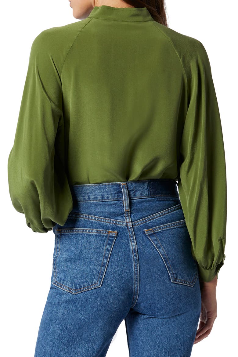 Perci Split Neck Silk Blouse, Alternate, color, PESTO