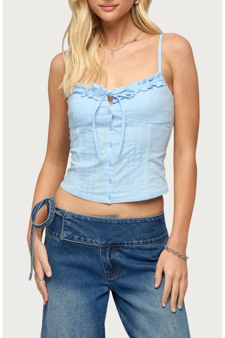 Kerah Ruffle Button-Up Camisole, Main, color, LIGHT-BLUE