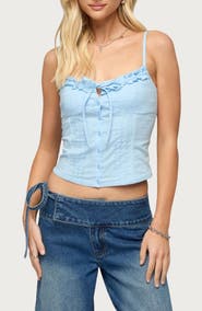 EDIKTED Kerah Ruffle Button-Up Camisole