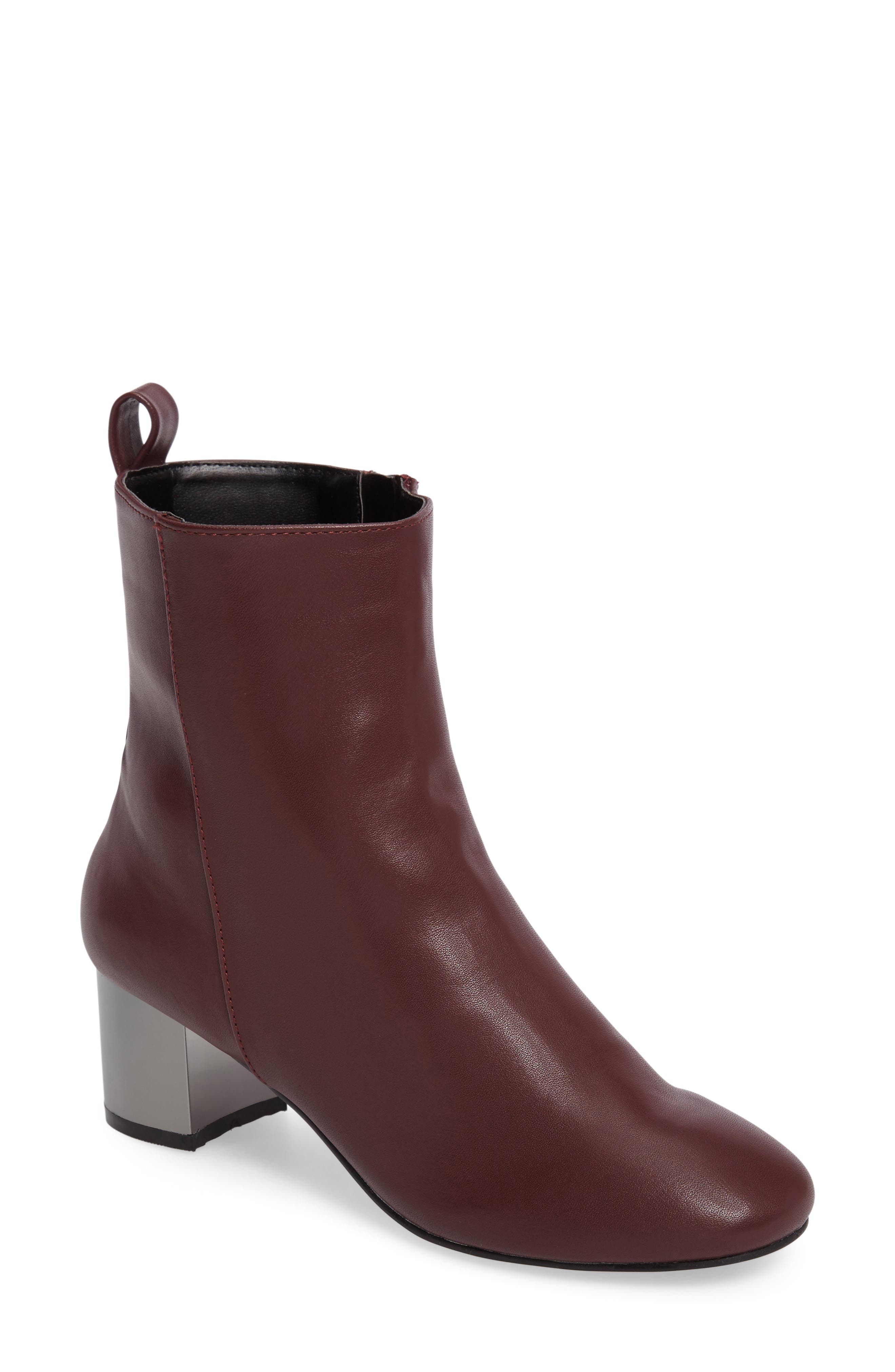 Bella Metallic Heel Bootie, Main, color, BURGUNDY