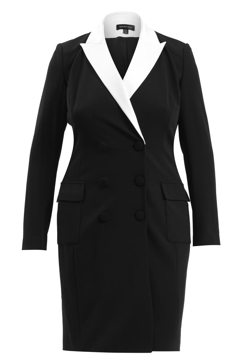 Long Sleeve Tuxedo Dress, Alternate, color, IVORY/ BLACK