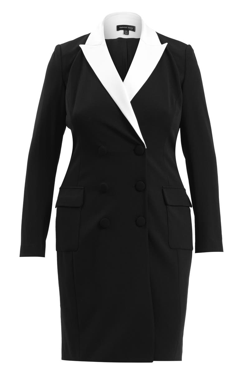 Tadashi Shoji Long Sleeve Tuxedo Dress, Alternate, color, Ivory/ Black