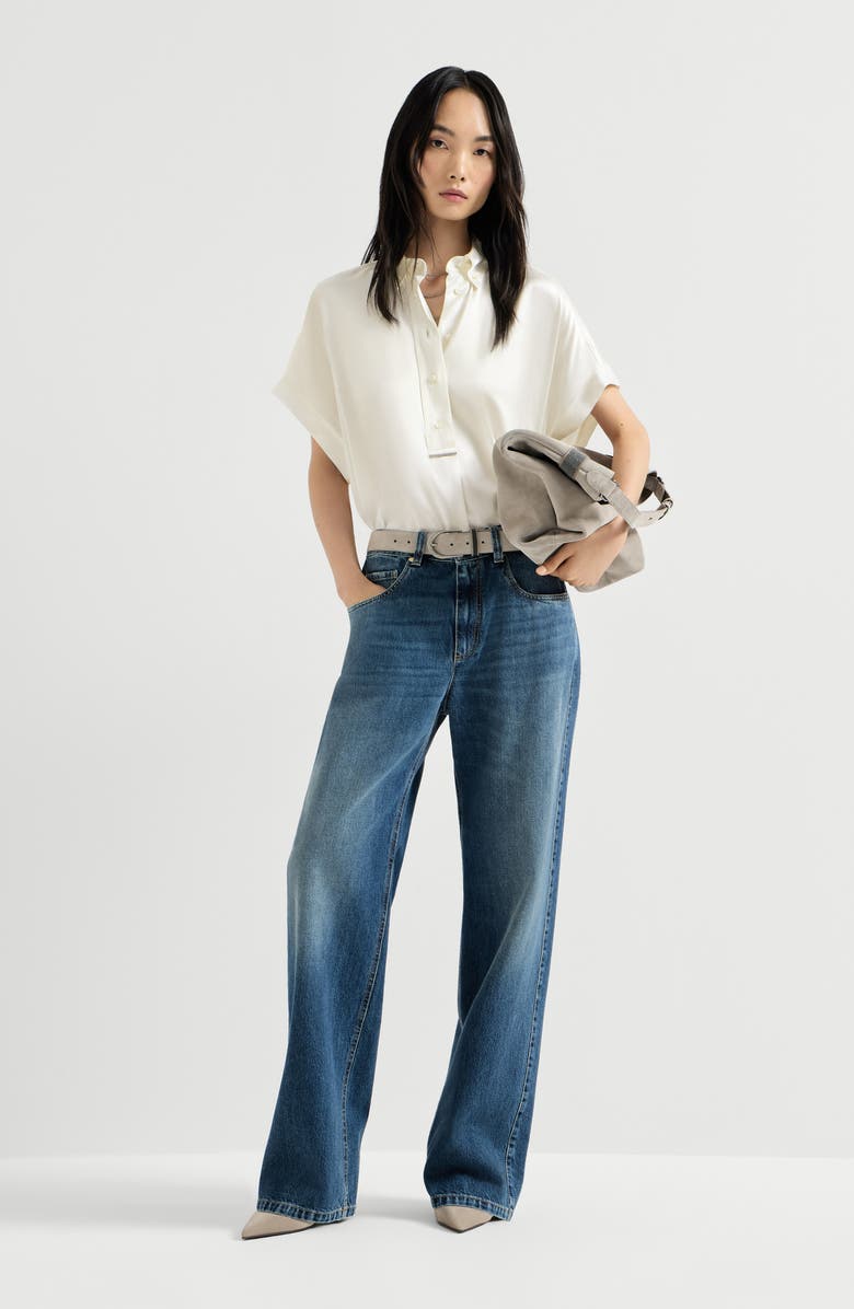 Brunello Cucinelli Silk satin shirt with monili, Alternate, color, White