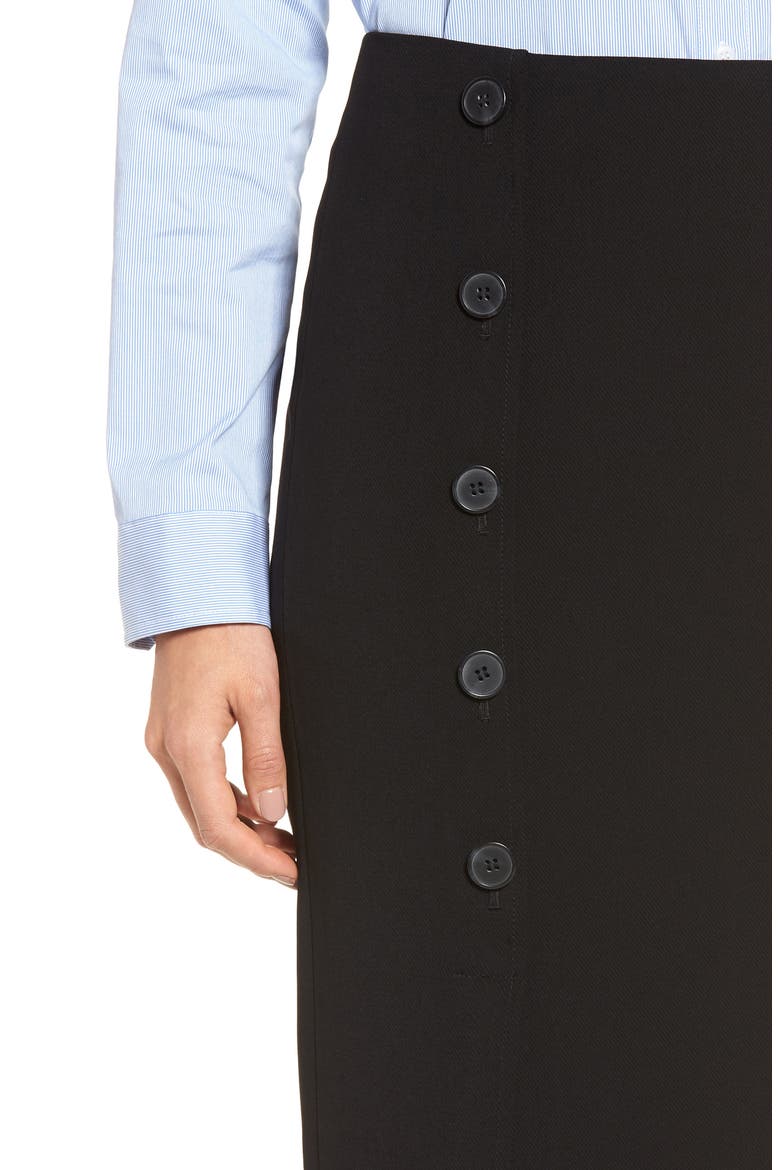Button Detail Asymmetrical Skirt, Alternate, color, BLACK