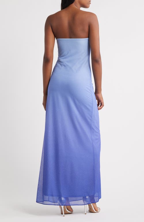 Jump Apparel Metallic Ombré Strapless Gown In Blue