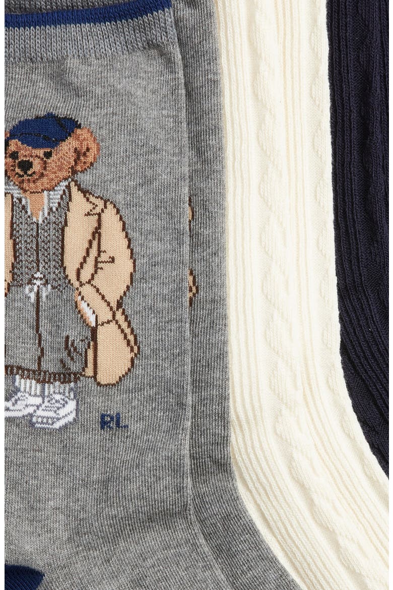 Embroidered Fall Bear Assorted 3-Pack Cotton Blend Crew Socks, Alternate, color, NAVY ASSORTED