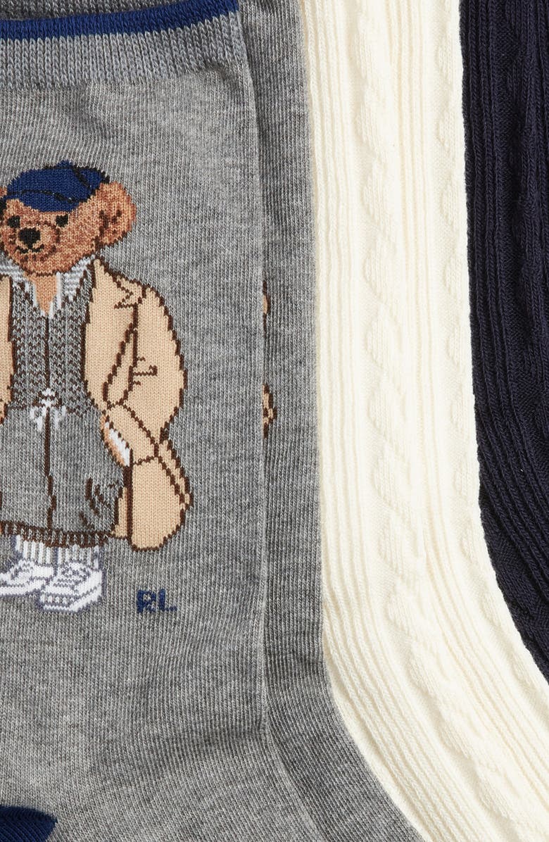 Polo Ralph Lauren Embroidered Fall Bear Assorted 3-Pack Cotton Blend Crew Socks, Alternate, color, Navy Assorted