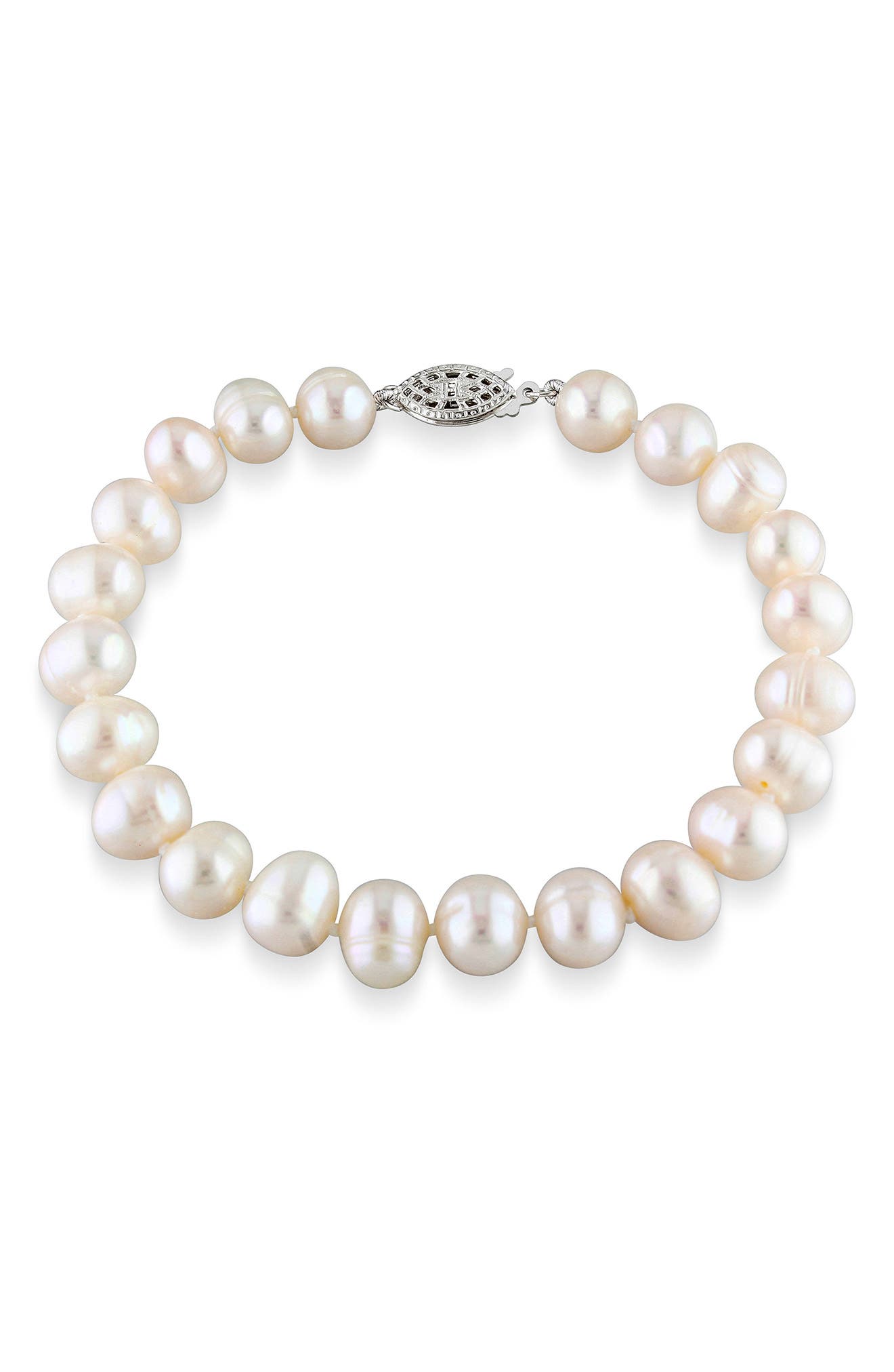 DELMAR Sterling Silver 7.5-8mm Cultured Freshwater Pearl Bracelet
