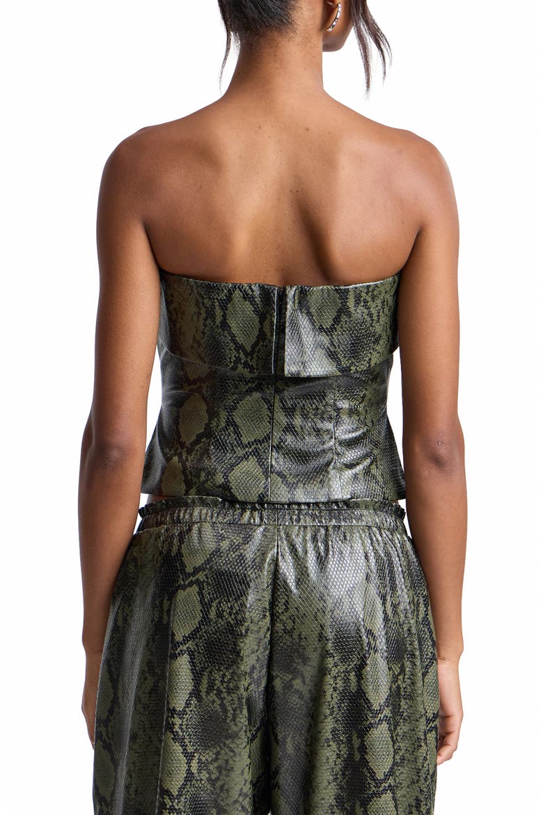 Python Print Faux Leather Strapless Top, Alternate, color, GREEN PYTHON
