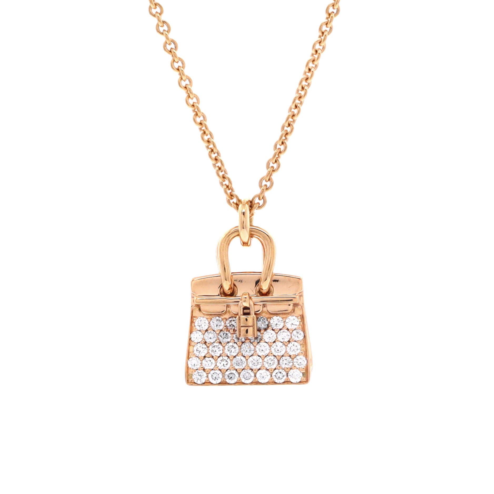 Pre-Owned Hermes Birkin Amulette NM Pendant Necklace 18K Rose Gold and Diamonds, Main, color, Rose Gold