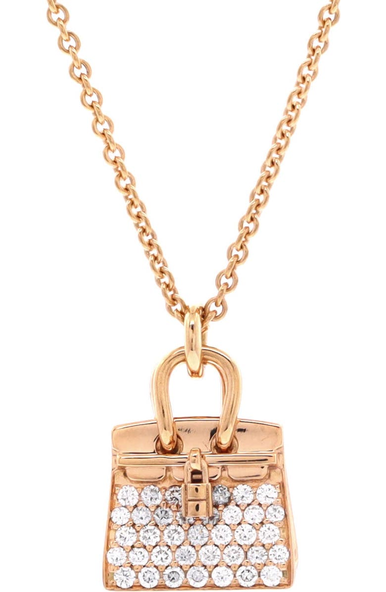Pre-Owned Hermes Birkin Amulette NM Pendant Necklace 18K Rose Gold and Diamonds, Main, color, Rose Gold