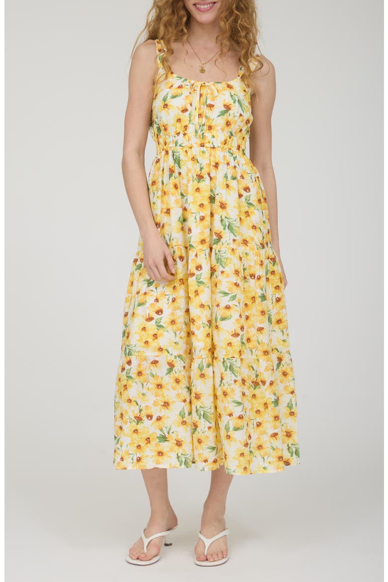 Tiered Midi Dress, Main, color, YELLOW/ IVORY