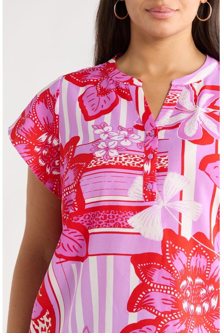 Barba Tropical Flutter Sleeve Top, Alternate, color, RED-WHITE
