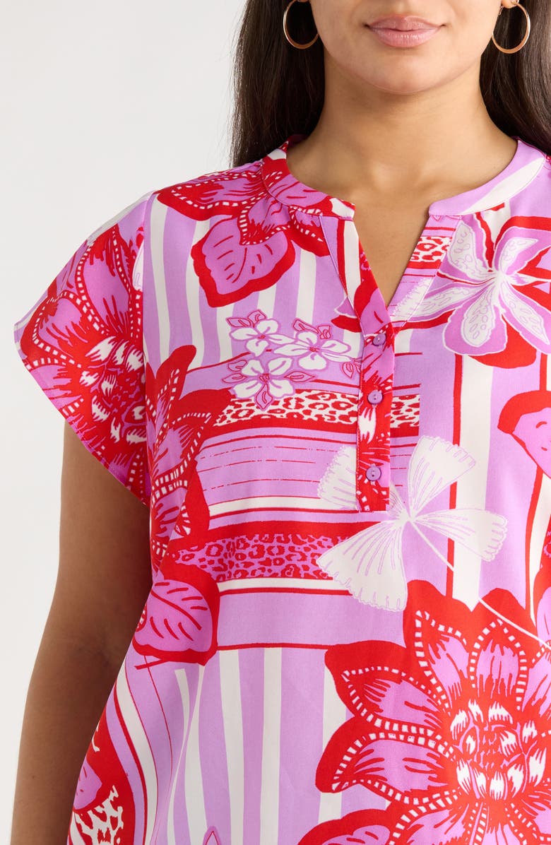 SUGARLIPS Barba Tropical Flutter Sleeve Top, Alternate, color, Red-White