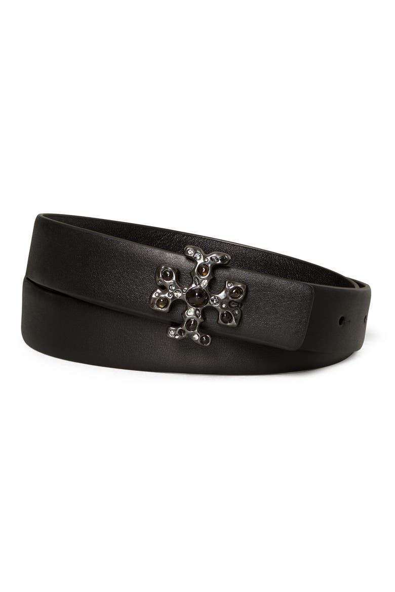 Kira Embellished Logo Belt, Main, color, BLACK