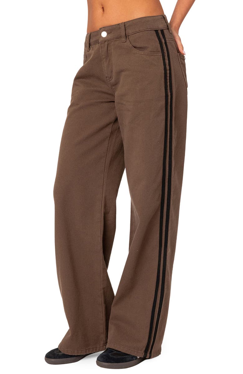 EDIKTED Mattie Side Stripe Low Rise Wide Leg Jeans, Alternate, color, Olive