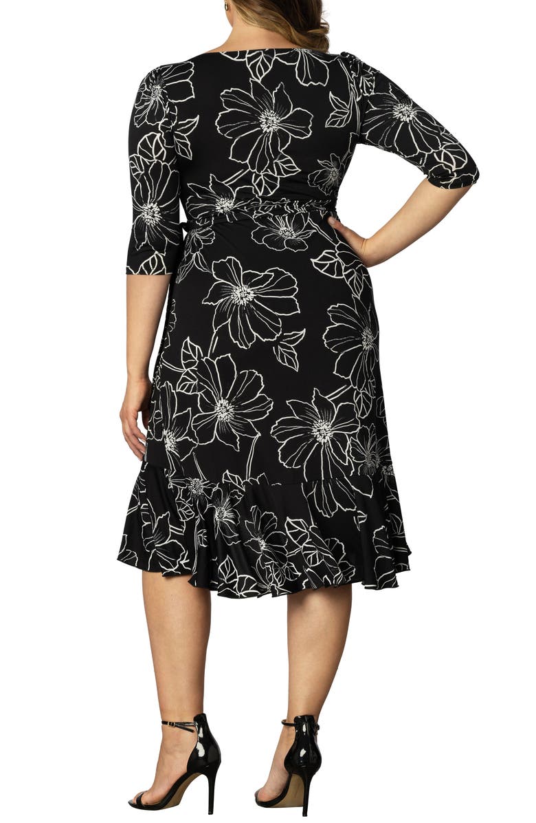 Kiyonna Flirty Flounce Wrap Dress, Alternate, color, Black Florals