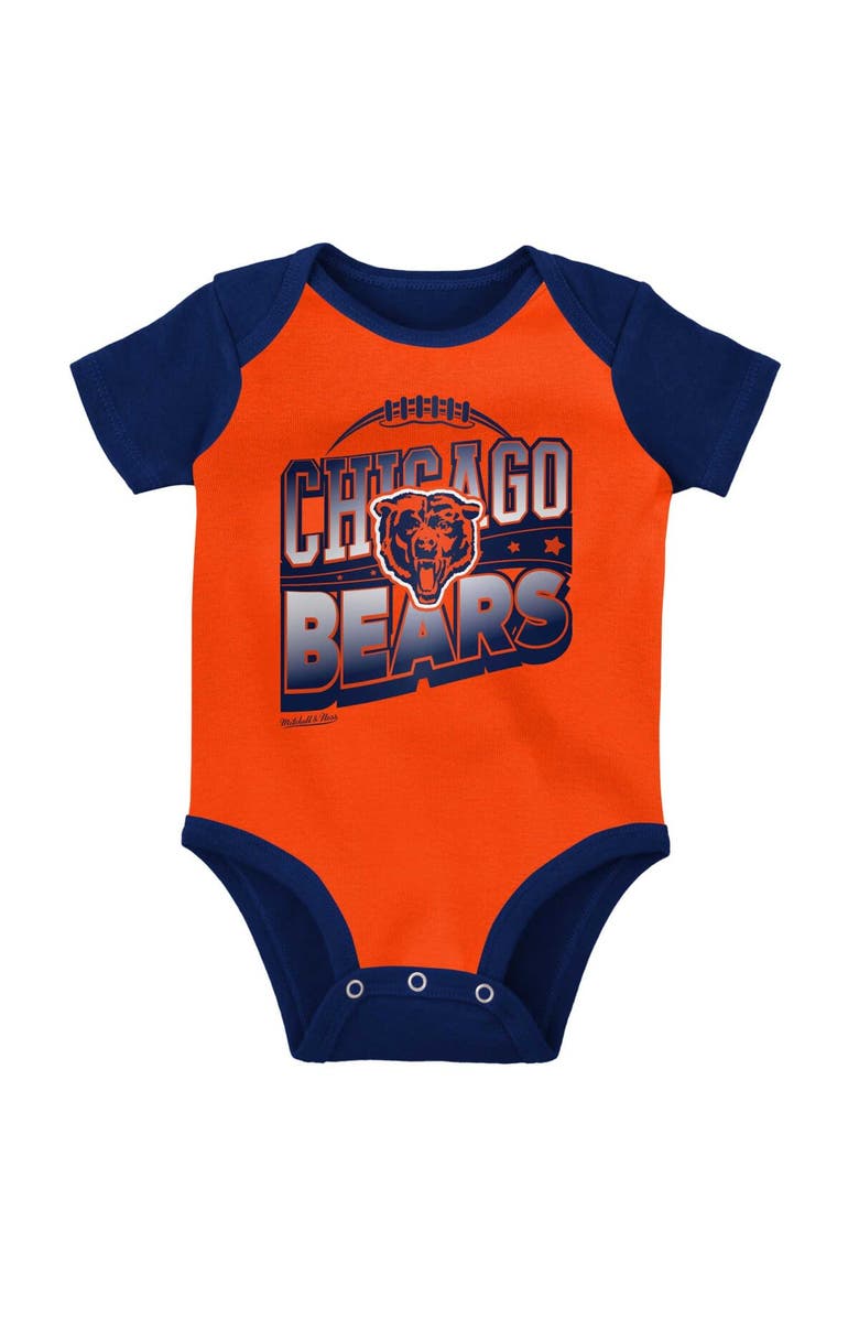 Mitchell & Ness Newborn & Infant Mitchell & Ness Orange/Navy Chicago Bears Throwback Big Score Bodysuit, Bib & Bootie Set, Alternate, color, Orange