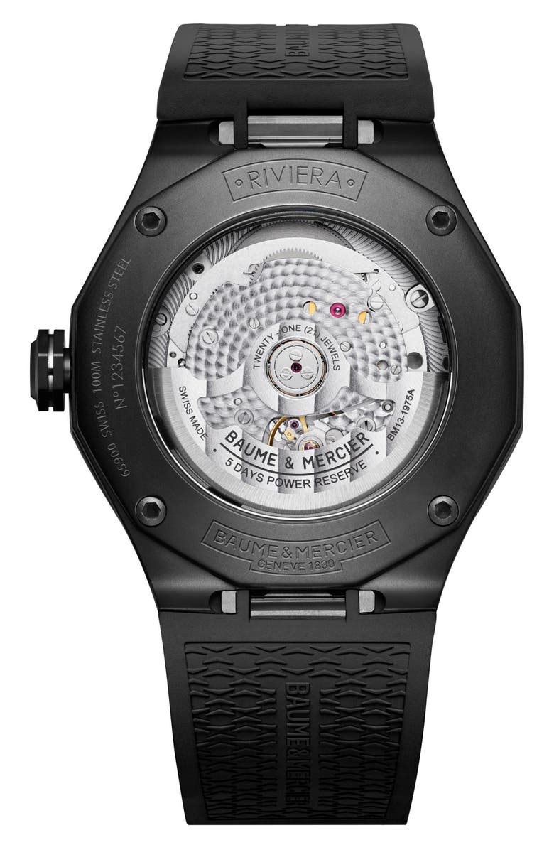 Baume & Mercier Riviera 10617 Automatic Rubber Strap Watch, 42mm, Alternate, color, 