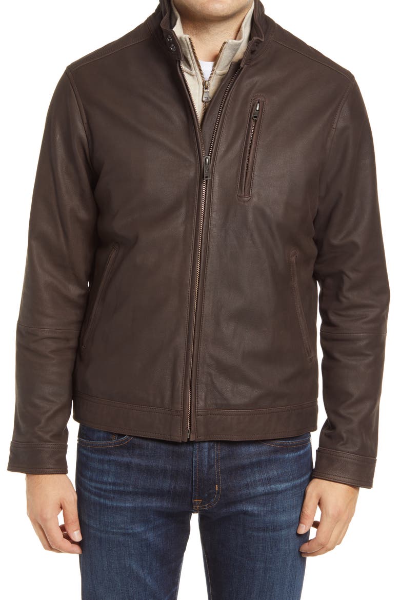 Westhaven Distressed Leather Bomber Jacket, Alternate, color, CHOCOLATE