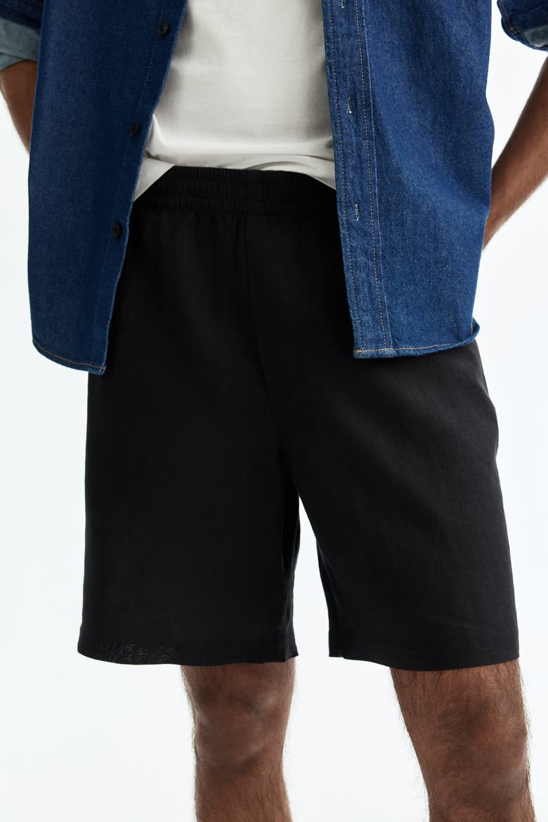 Relaxed Fit Linen Shorts, Alternate, color, Black