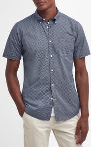 Barbour Tailored Fit Scallop Print Short Sleeve Cotton Button-Down Shirt