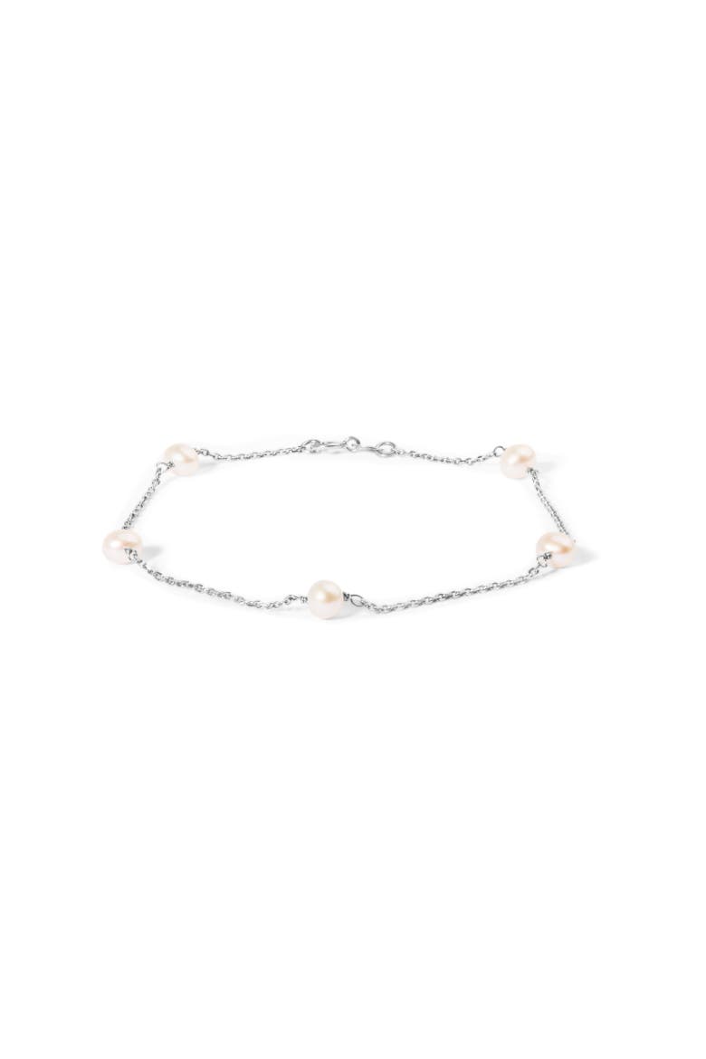 14K White Gold Cultured White Freshwater Pearl Station Bracelet, Main, color, White Gold