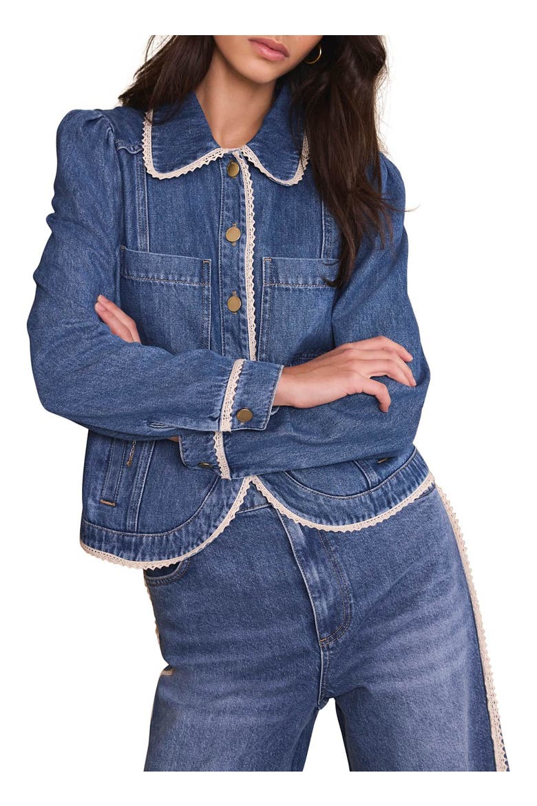 Lace Trim Denim Jacket, Main, color, Blue