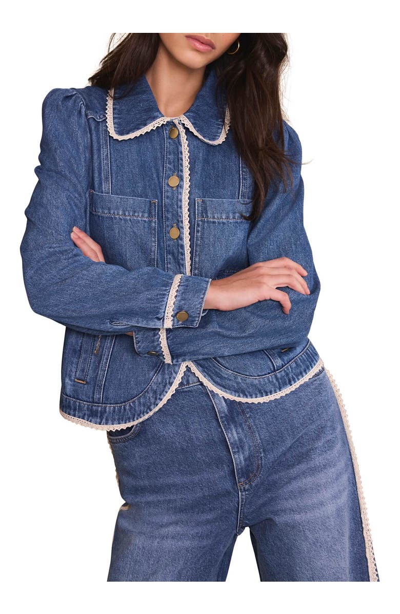 MINT VELVET Lace Trim Denim Jacket, Main, color, Blue