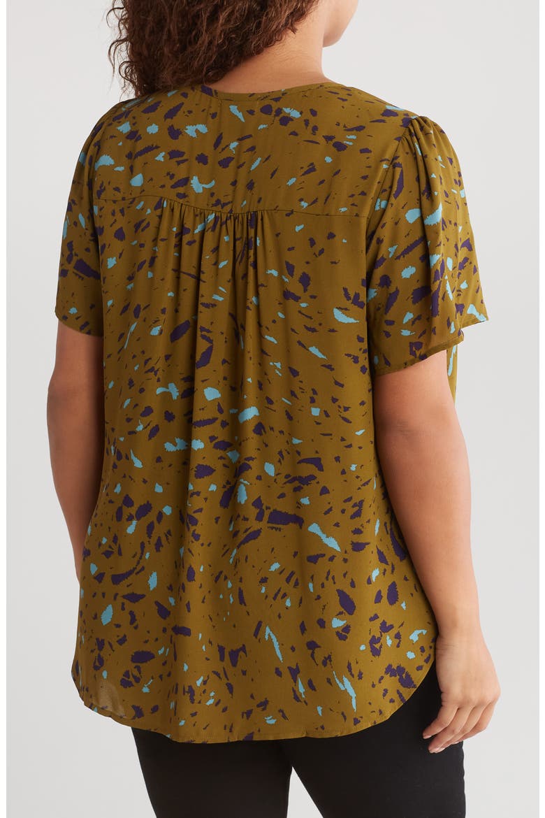 Stripe Short Sleeve High-Low Tunic Top, Alternate, color, OLIVE TURQ NAVY SPLOTCH