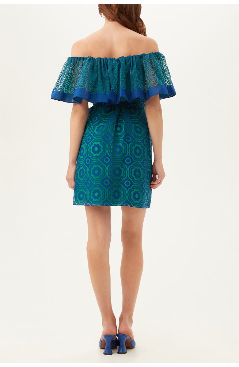 Trina Turk Flowery 2 Off the Shoulder Burnout Dress, Alternate, color, Majorelle Blue/Zelliege Green