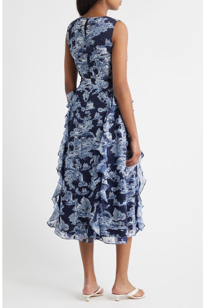 Landscape Print Sleeveless Midi Dress, Alternate, color, NAVY IVORY
