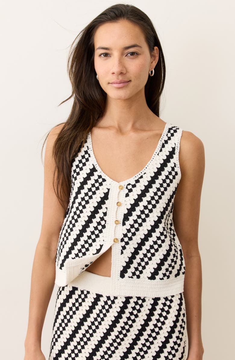 Marine Layer Oasis Cotton Blend Sweater Vest, Alternate, color, Black/ Cream Stripe