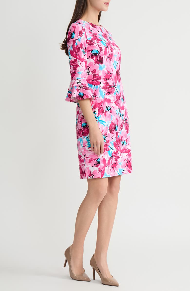 KASPER Double Flutter Sleeve Dress, Alternate, color, Lily White Multi