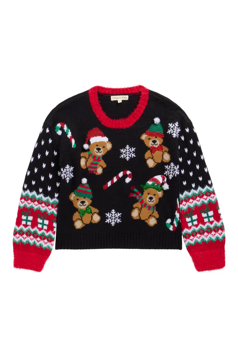 Kids' Elf Bear Sweater, Main, color, BLACK