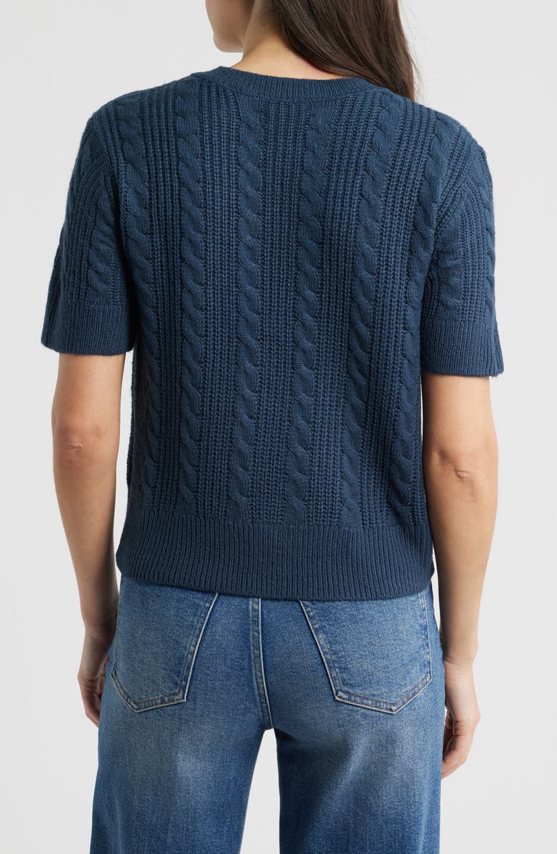 Lucky Brand Short Sleeve Cable Cardigan, Alternate, color, Midnight Navy
