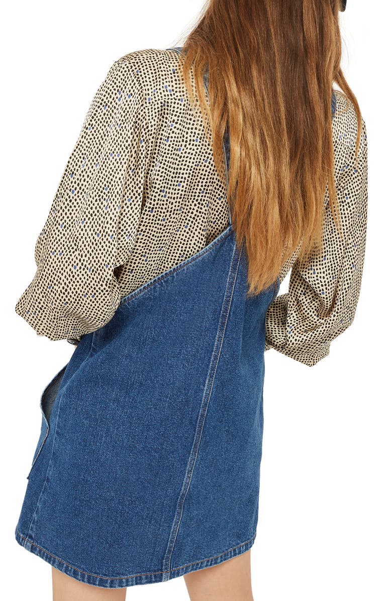 Topshop Button Through Denim Pinafore, Alternate, color,