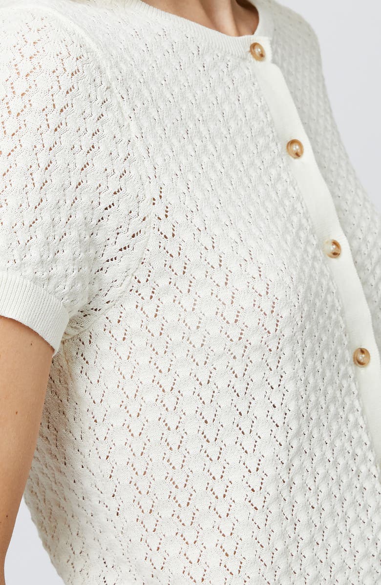 French Connection Pointelle Cotton Blend Cardigan, Alternate, color, Cream