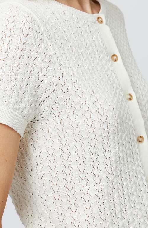French Connection Pointelle Cotton Blend Cardigan In Cream