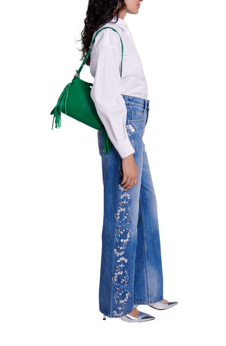 maje Embroidered jeans, Alternate, color, 