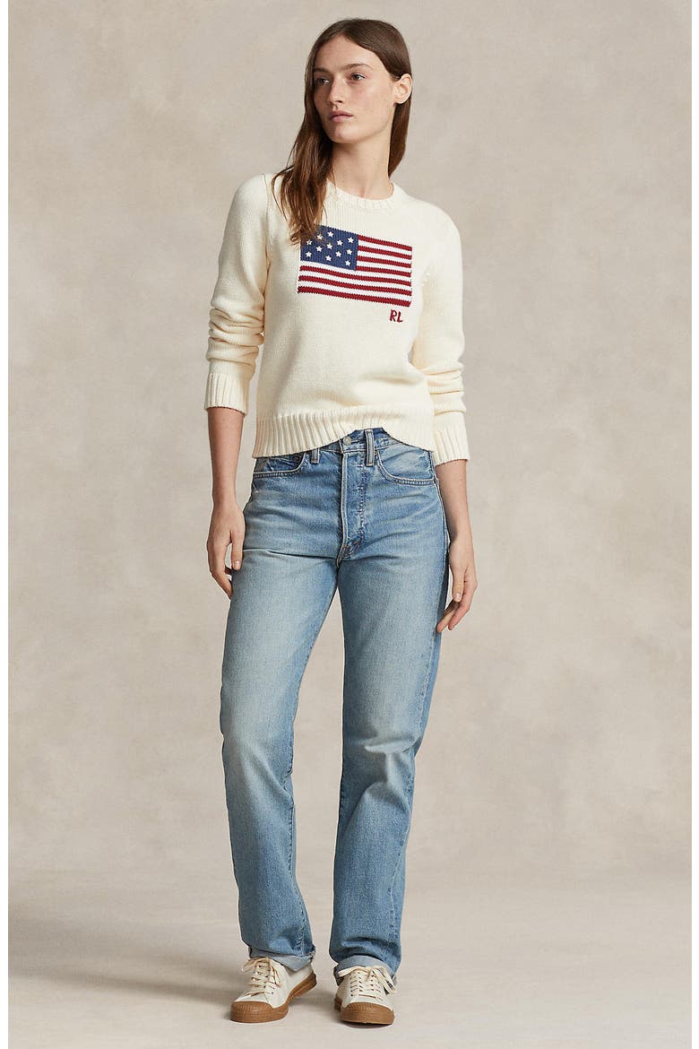 Flag Crewneck Sweater, Alternate, color, CREAM