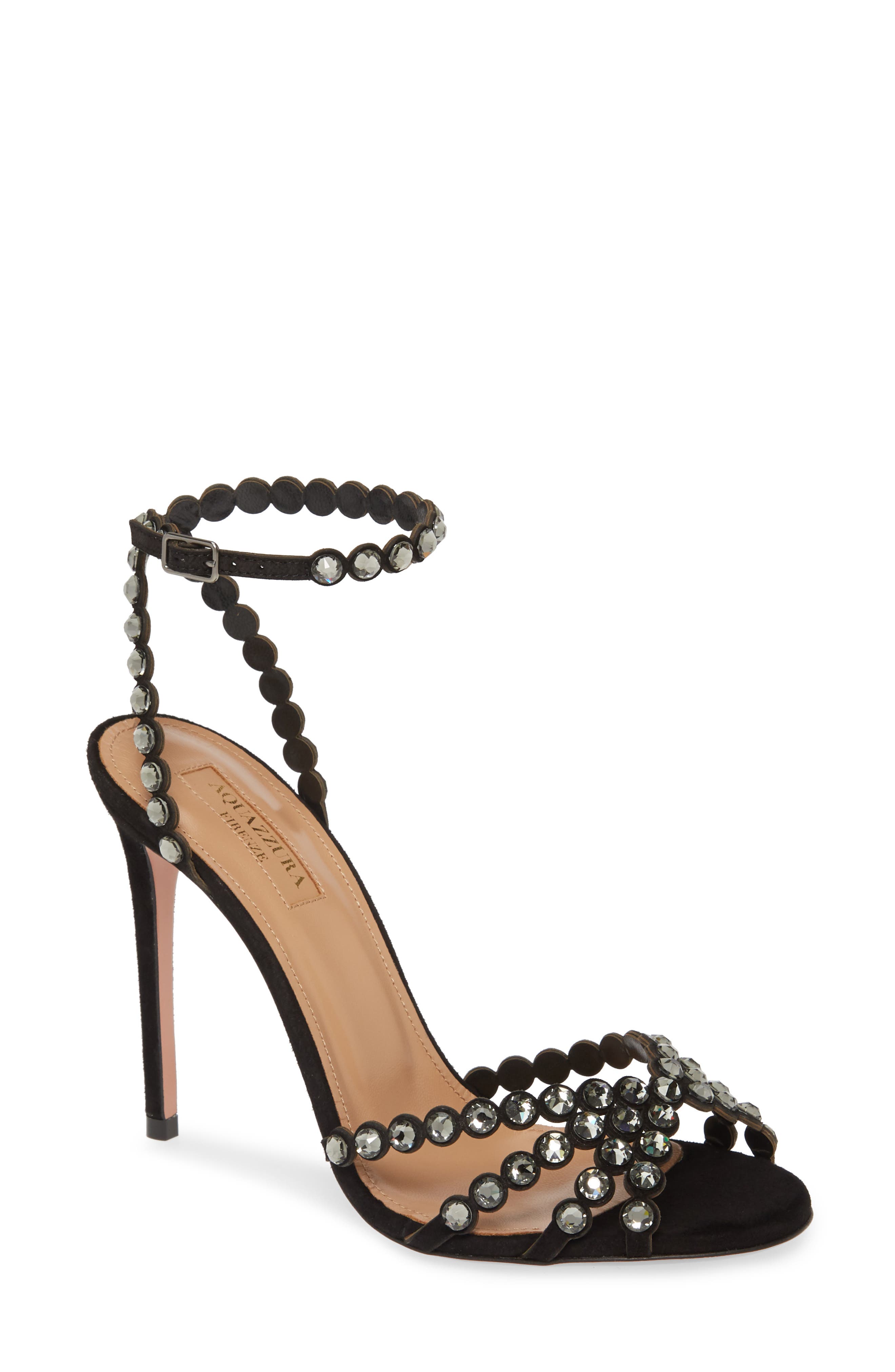 Aquazzura Crystal Tequila Ankle Strap Sandal, Main, color, 