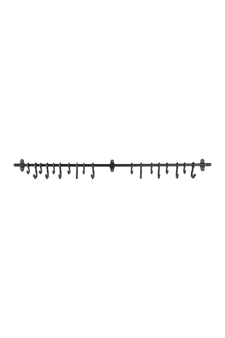 Decorative Forged Metal Wall Rod with 18 Hooks, Main, color, Black
