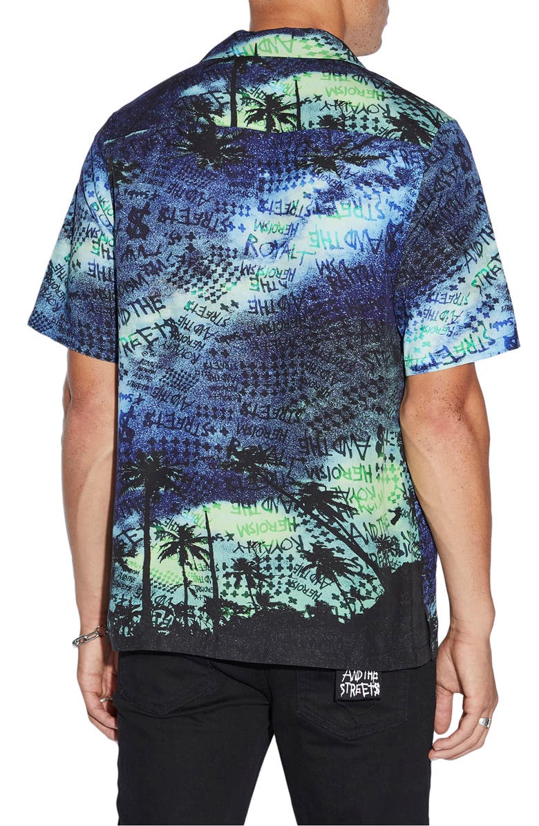 Ksubi Space Palm Lyocell Camp Shirt, Alternate, color, Blue/Green