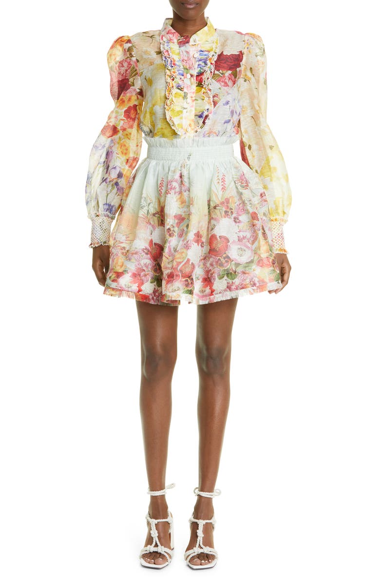 Zimmermann Wonderland Floral Linen & Silk Tuxedo Blouse, Alternate, color,