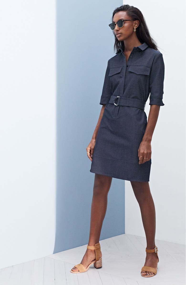 Halogen<sup>®</sup> Belted Denim Shirtdress, Alternate, color, Dark Indigo