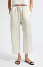 LESET Barb Lace Detail Crop Satin Pants