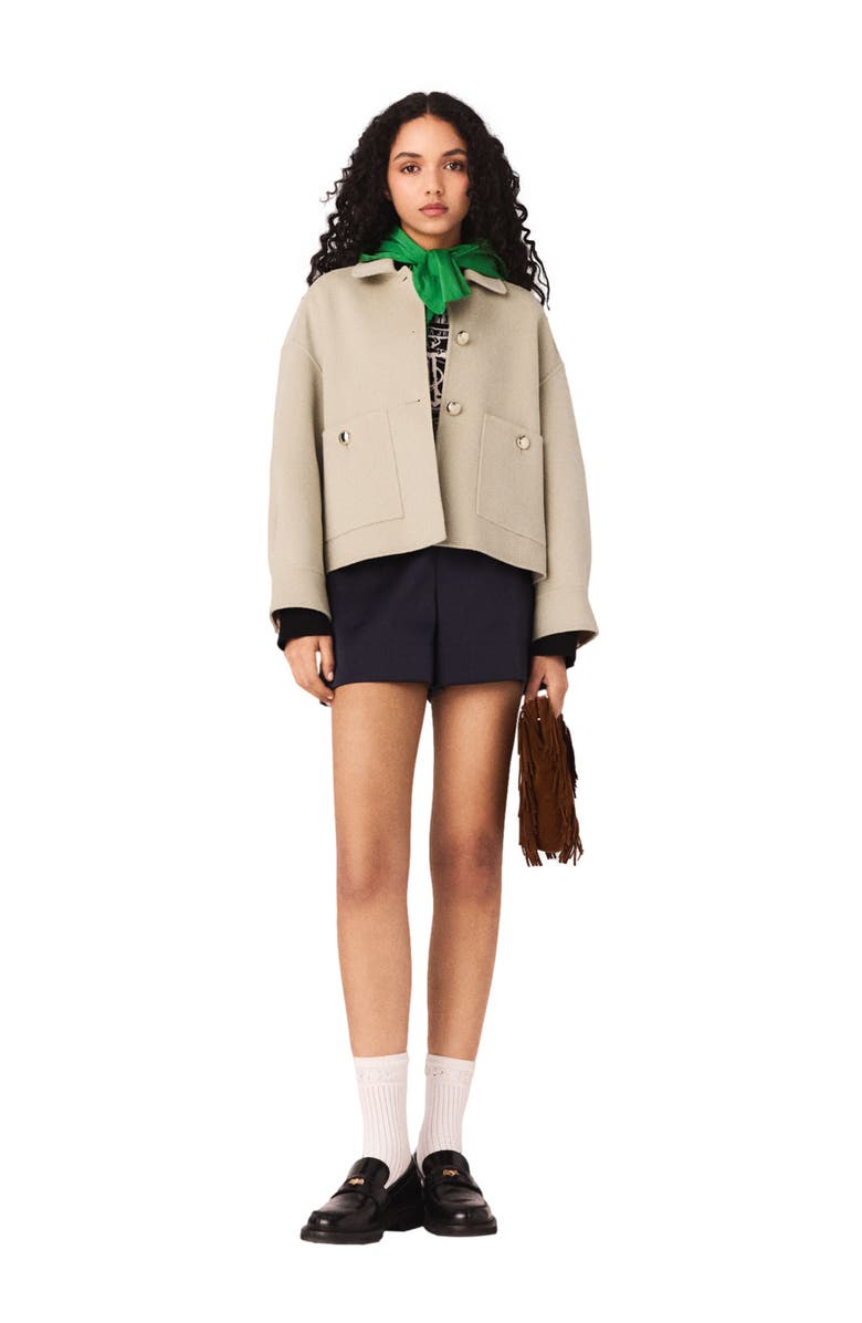 maje Short pleated-back wool jacket, Main, color, Beige