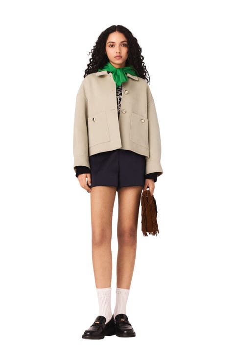 Short pleated-back wool jacket