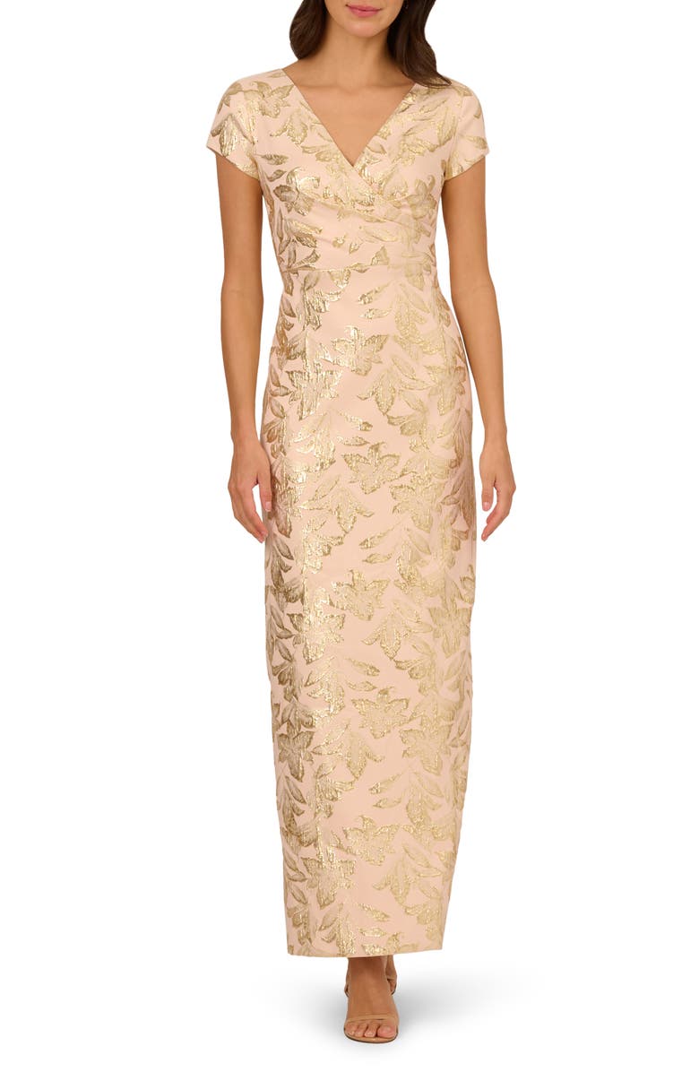Adrianna Papell Matelasse Floral Metallic Gown, Main, color, 